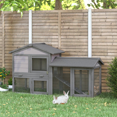 Wooden Rabbit Hutch with Water Resistant Roof, 147cm Pawhut