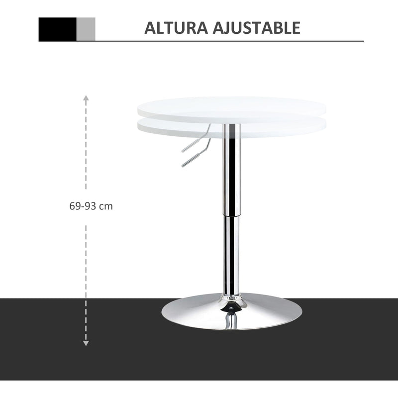 60cm White Bar Table With Adjustable Height