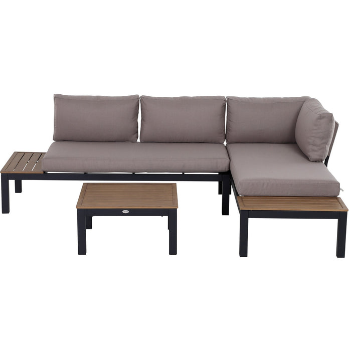 3Pc Aluminium Garden Furniture Set, Coffee Table, Mixed Grey