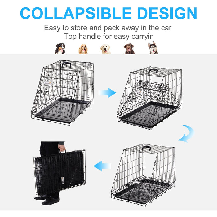 PawHut Foldable Metal Dog Transport Crate - 77x47x55cm