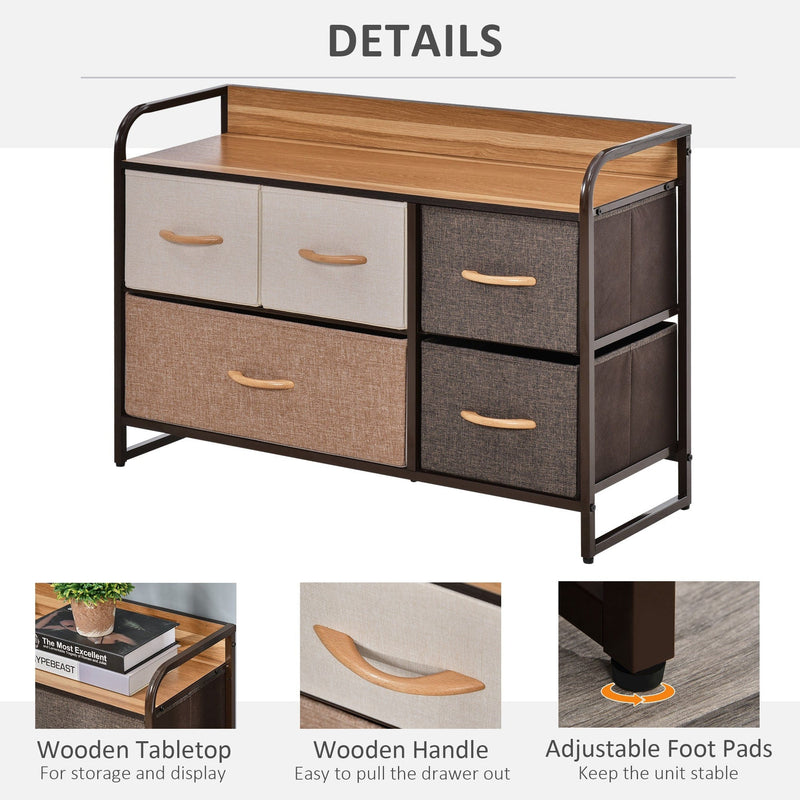 Linen 5-Drawer Dresser with Steel Frame