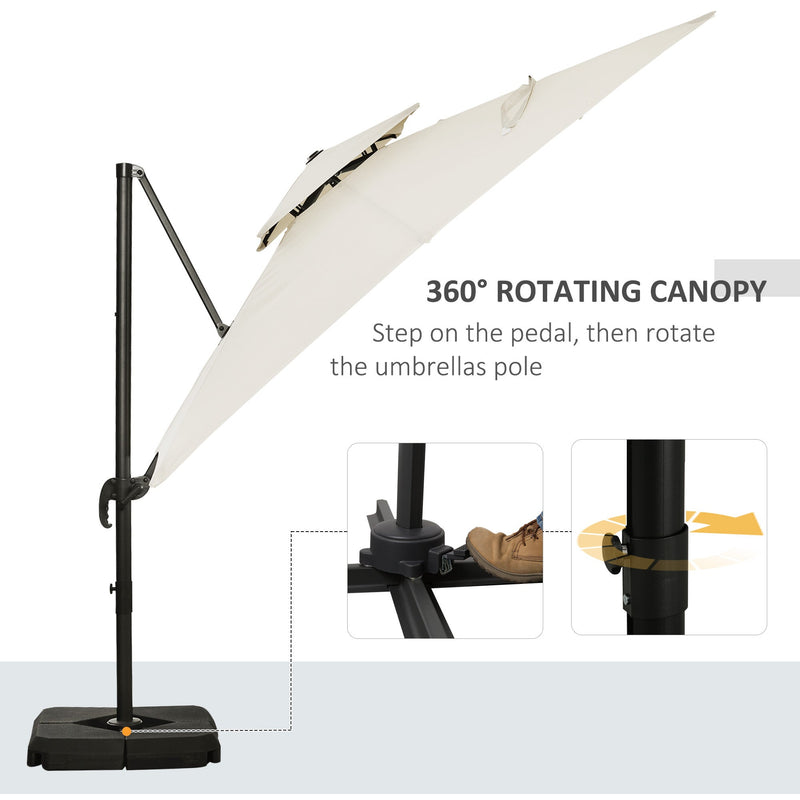 Premium Roma 3m Square Cantilever Parasol With Base Outsunny