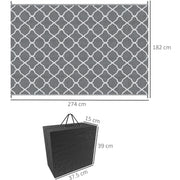 Outsunny Reversible Outdoor Rug with Carry Bag and Ground Stakes, Waterproof Plastic Straw Mat for Backyard, Deck, RV, Picnic, Camping Grey & White Outsunny