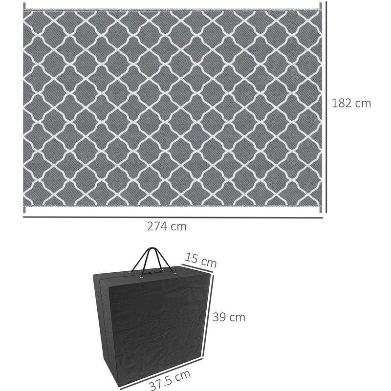 Outsunny Reversible Outdoor Rug with Carry Bag and Ground Stakes, Waterproof Plastic Straw Mat for Backyard, Deck, RV, Picnic, Camping Grey & White Outsunny