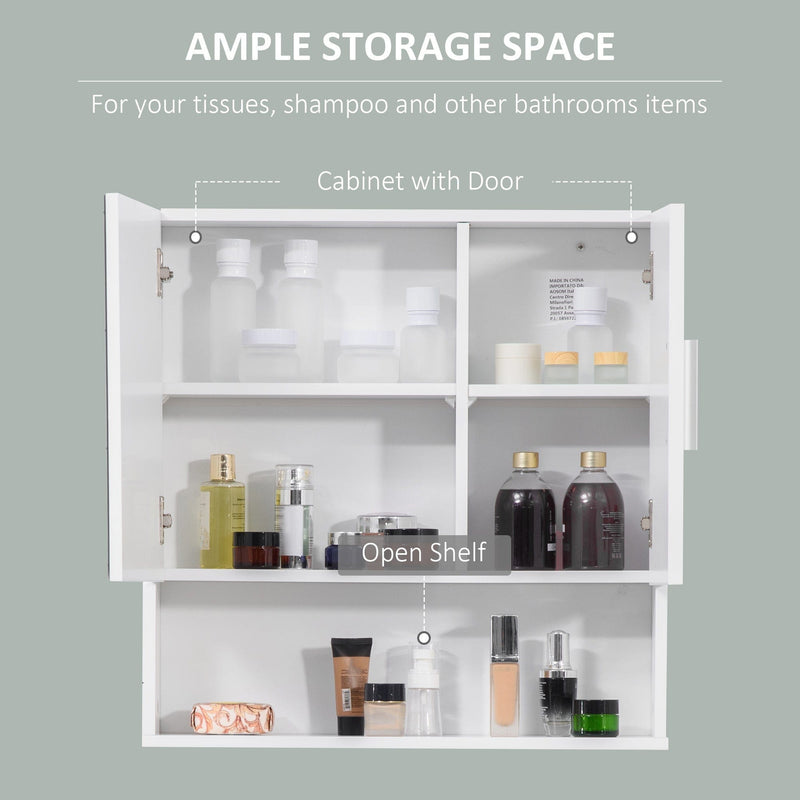 White Wall Mounted Bathroom Mirror Cabinet, Double Doors