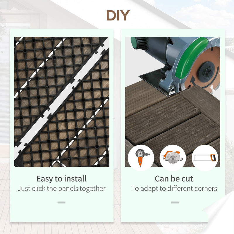 27 Pcs Solid Wood Interlocking Deck Floor Tile, Grey