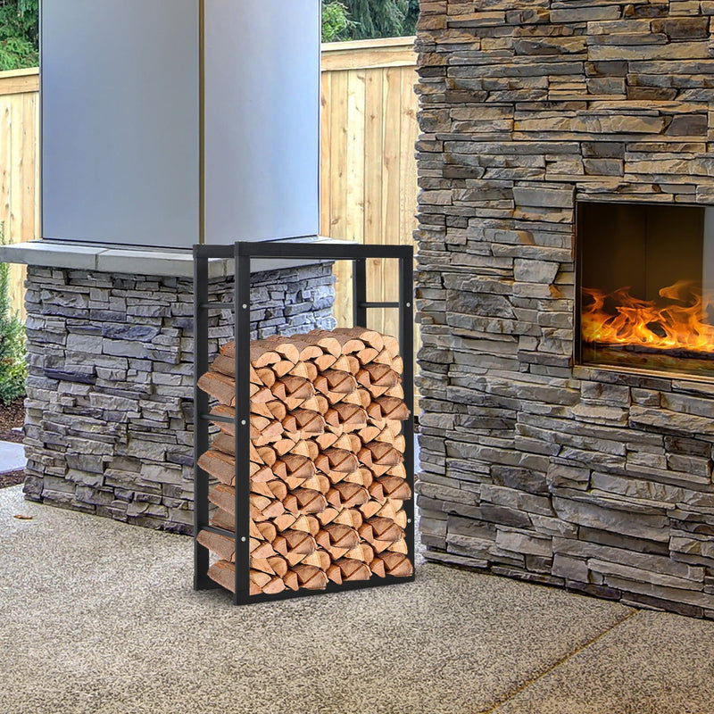 Tall Metal Firewood Log Holder, Indoor/Outdoor, Rust-Resistant