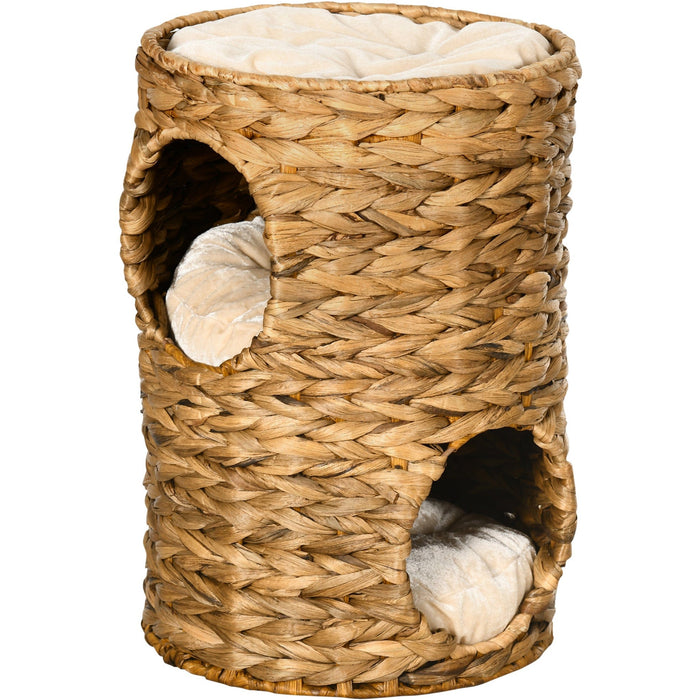 PawHut Indoor Cat Tower with Dual Houses - Light Brown