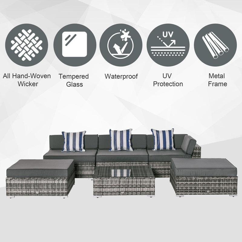 5-Seater Rattan Sofa Set with Coffee Table and Cushions