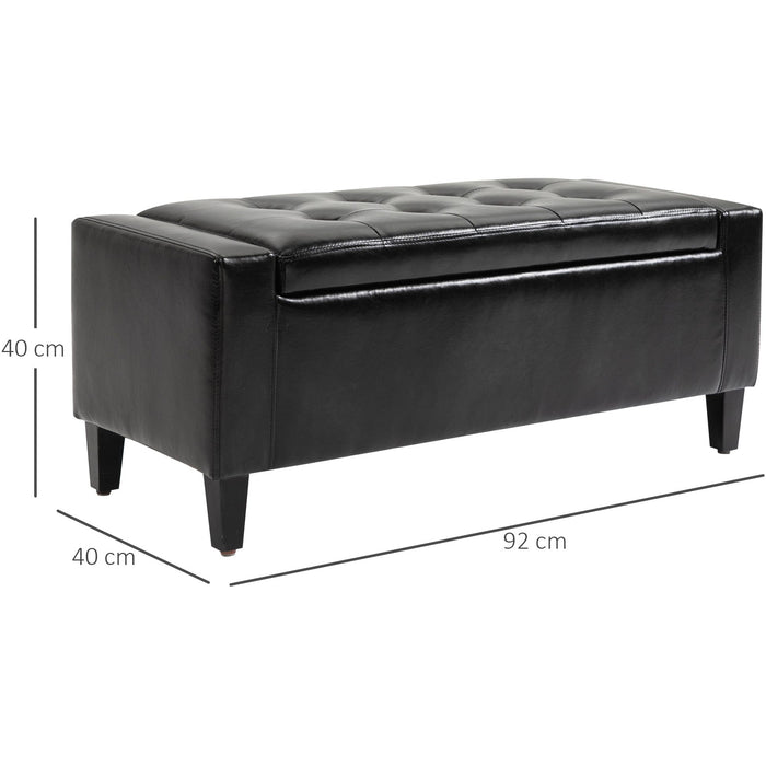 Leather Ottoman, Storage, 92x40x40cm, Black