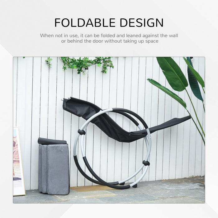 Black/Grey Orbital Folding Rocking Chair with Removable Mat