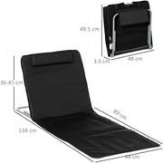 Outsunny Set of 2 Foldable Garden Beach Chair Mat Lightweight Outdoor Sun Lounger Seats Adjustable Back Metal Frame PE Fabric Head Pillow, Black Outsunny