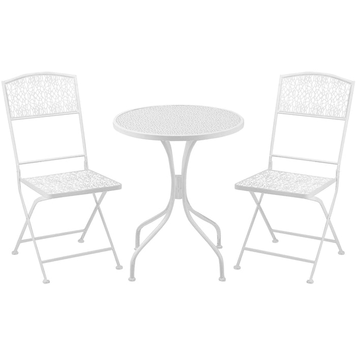 White Metal Bistro Table and 2 Chairs