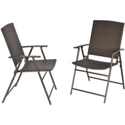 Outsunny 2pcs Folding Garden Chair Rattan Bistro Set with Armrest for Outdoor Steel Frame Outsunny