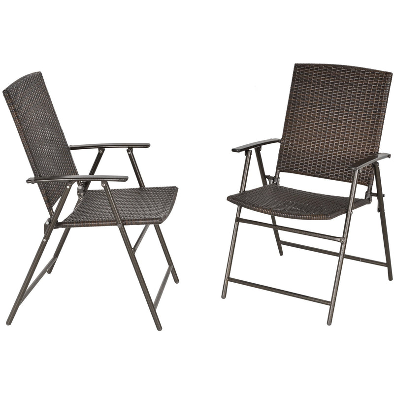 Outsunny 2pcs Folding Garden Chair Rattan Bistro Set with Armrest for Outdoor Steel Frame Outsunny
