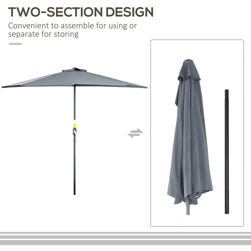 2.7m Half Parasol for Balcony - 5 Steel Ribs Outsunny