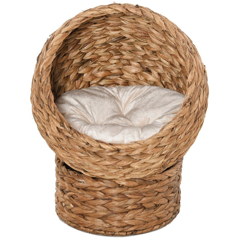 PawHut Brown Wicker Cat Bed, 42x33x52cm