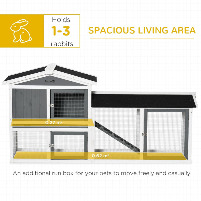 2 Tier Outdoor Wooden Rabbit Hutch, White