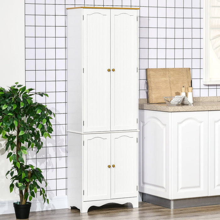 4-Door White Kitchen Cupboard with Shelves