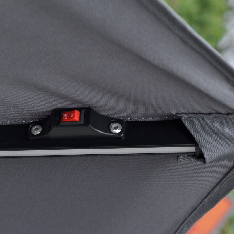 Outsunny 3(m) Cantilever Banana Parasol Hanging Umbrella with Double Roof, LED Solar lights, Crank, 8 Sturdy Ribs and Cross Base for Outdoor, Garden Outsunny