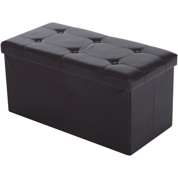 Faux Leather Storage Ottoman With Button Tufted Lid