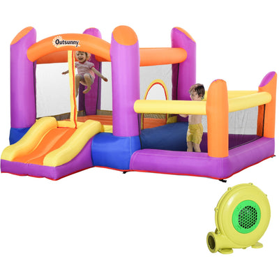 Inflatable Bouncy Castle with Slide and Pool for Quick Garden Playtime Purple Orange Blue Yellow Outsunny
