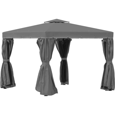 3x3 Gazebo For Patio, 2 Tier Roof, Mosquito Nets, Curtains Outsunny
