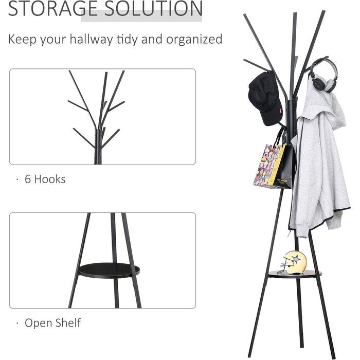 Stylish Coat Rack Stand, 9 Hooks, 1 Shelf, 180cm