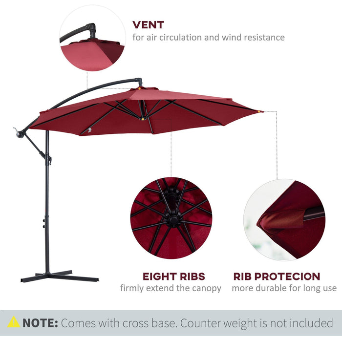 3m Banana Parasol, Crank Handle, 8 Ribs, Cross Base