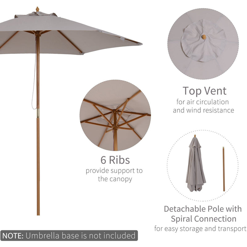 2.5m Wooden Garden Parasol - Sun Shade, Patio Canopy