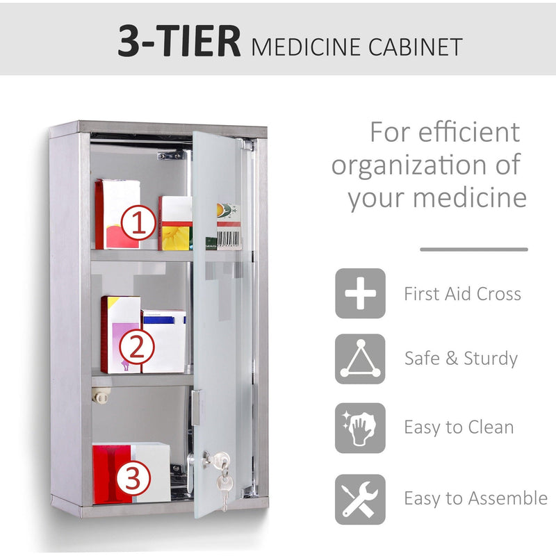 Wall Mounted Medicine Cabinet, Stainless Steel, Lockable