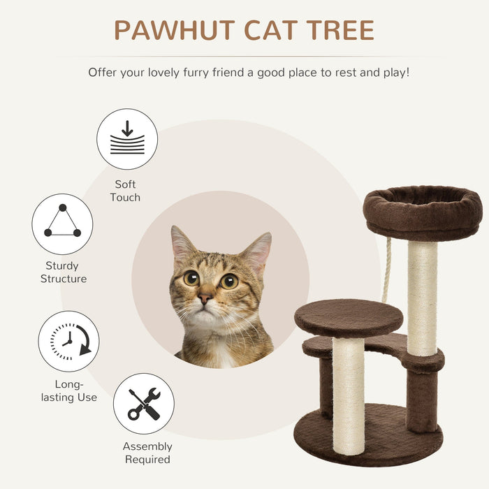 65cm Cat Tree, 2 Perch, Sisal Scratching Posts, Playhouse