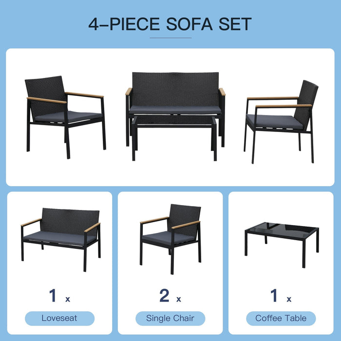 4 Seater Patio Furniture Set, Bench, Armchairs, Table