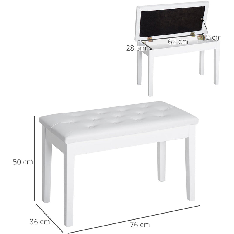 White Piano Stool With Storage