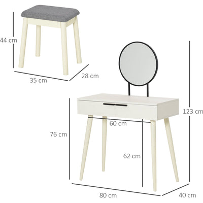 Modern Dressing Table With Round Mirror and Stool Homcom