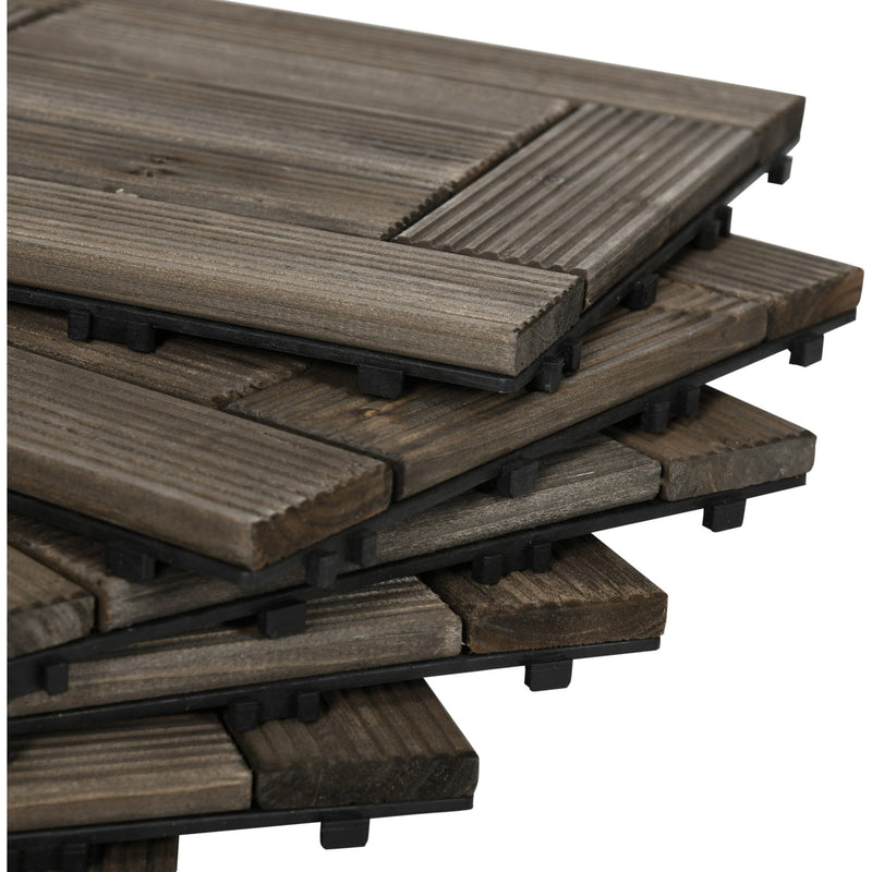 27 Pcs Solid Wood Interlocking Deck Floor Tile, Grey
