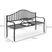 Outsunny Outdoor Metal Frame Bench Patio Park Garden Seating Chair with Foldable Middle Table Outsunny