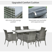 6 Seater Rattan Dining Set with Table - Grey Outsunny