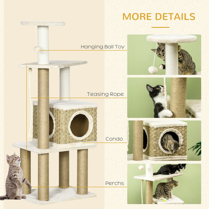 Beige Cat Tower: Activity Centre & Jute Scratching Post