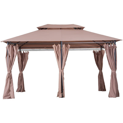 Metal Frame Gazebo With Sides, Garden Pavilion, 4x3m, Brown Outsunny
