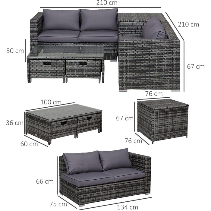 4 Seater Rattan Sofa Set with Storage Table & Cushions