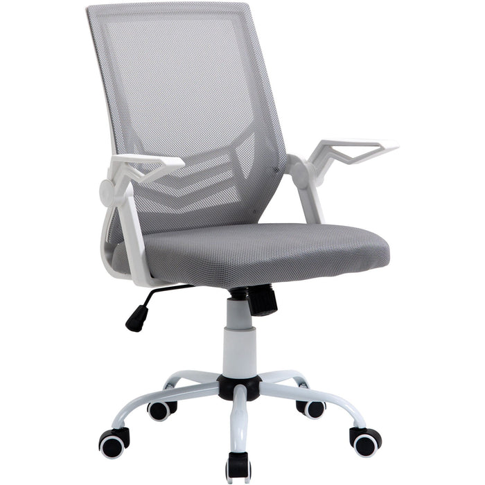 Grey Mesh Swivel Office Chair, Lumbar Support, Flip-Up Arms