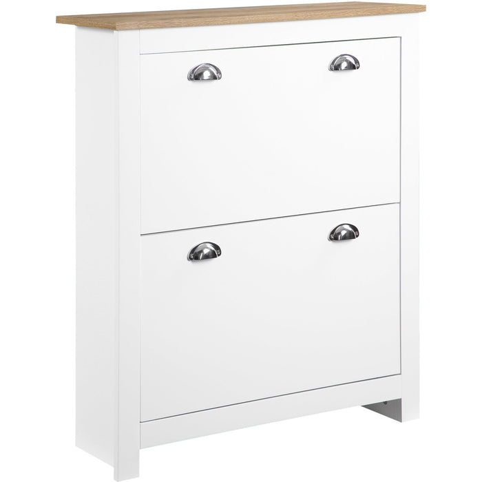 White Narrow Shoe Cabinet: 2 Drawers, 12-Pair Capacity