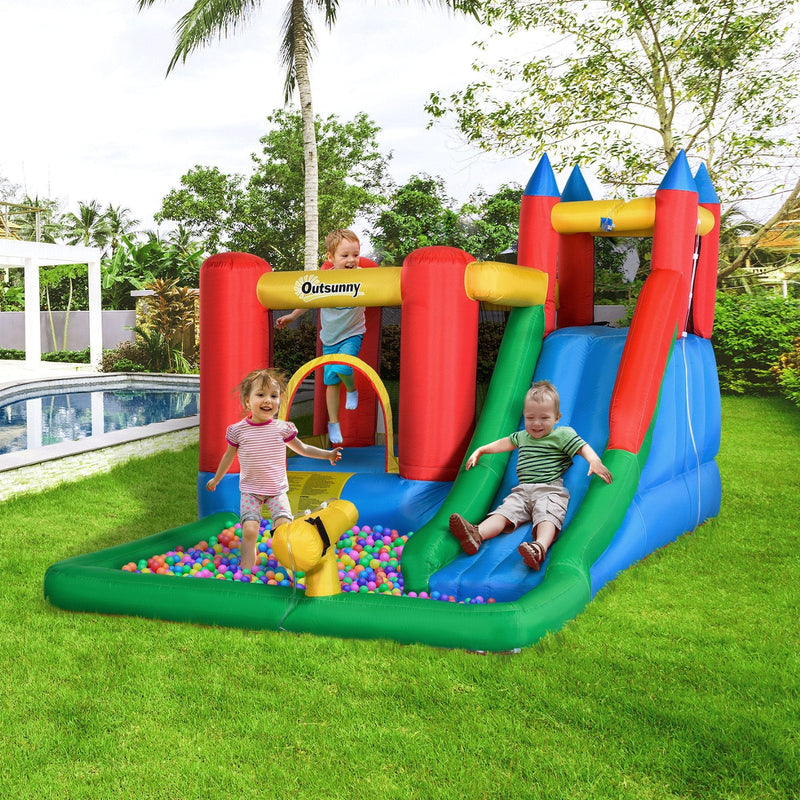 Outsunny 6-in-1 Bouncy Castly & Water Park, 3-8 Yrs Outsunny