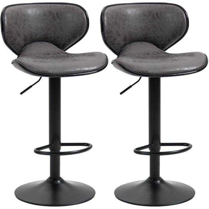 Set of 2 Kitchen Bar Stools, Dark Grey Microfiber