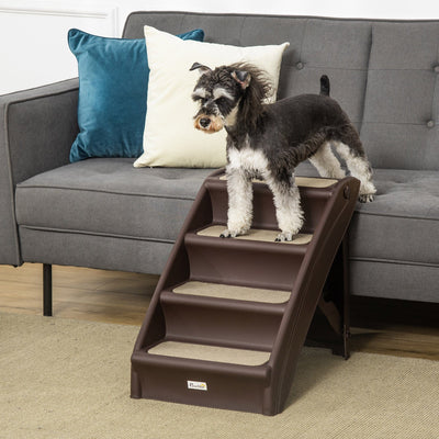 Dark Brown 4-Step Pet Stairs (62x38x49.5cm) Pawhut