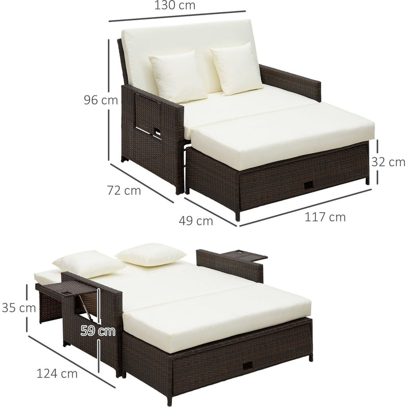 2 Seater Rattan Daybed Outdoor, Brown