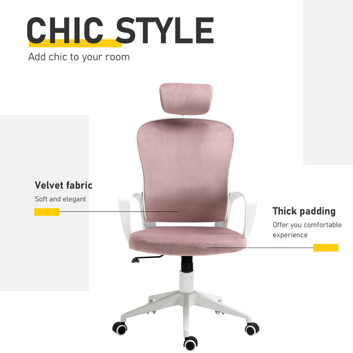 Pink Velvet High-Back Desk Chair