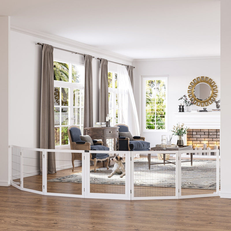 White Freestanding Wooden Pet Gate, 6 Panels Pawhut