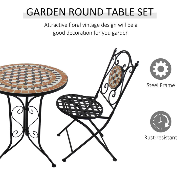 Mosaic Bistro Set, 2 Folding Chairs & Round Table